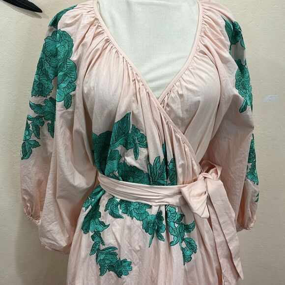 NEW!  ASOS EDITION Embroidered Wrap Mini Dress Tiered Hem ~ Candy Pink ~ 10 - Picture 4 of 10